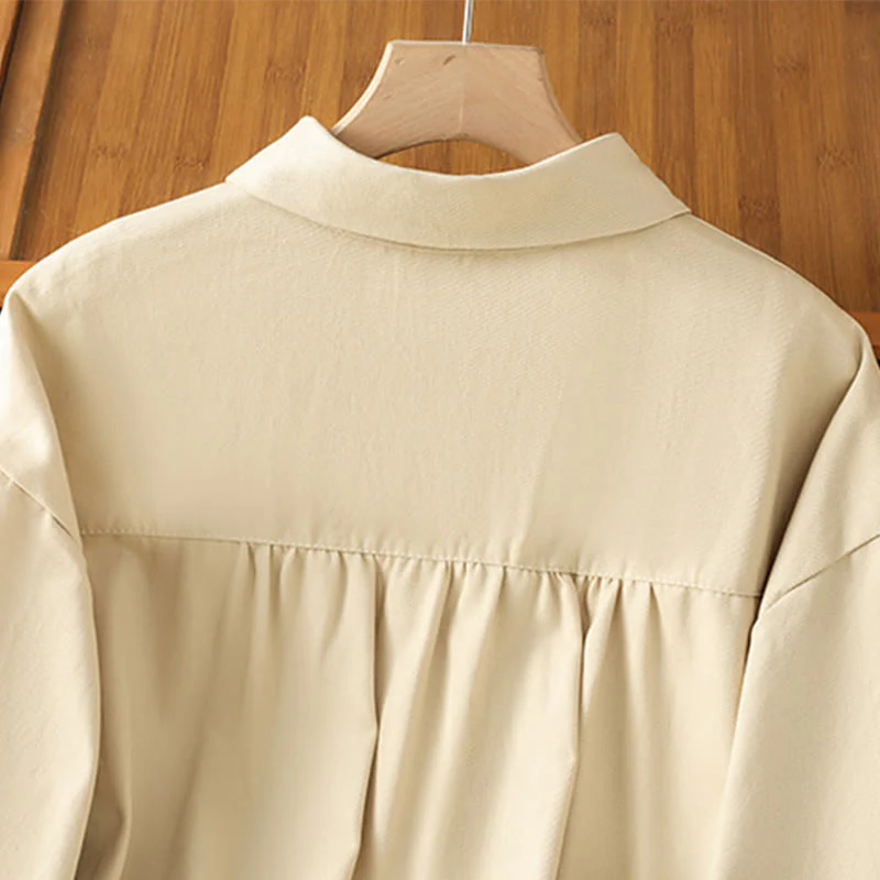 Buddha Stones Camicia casual da donna in cotone con maniche lunghe e collo alto e tasche - Image 25