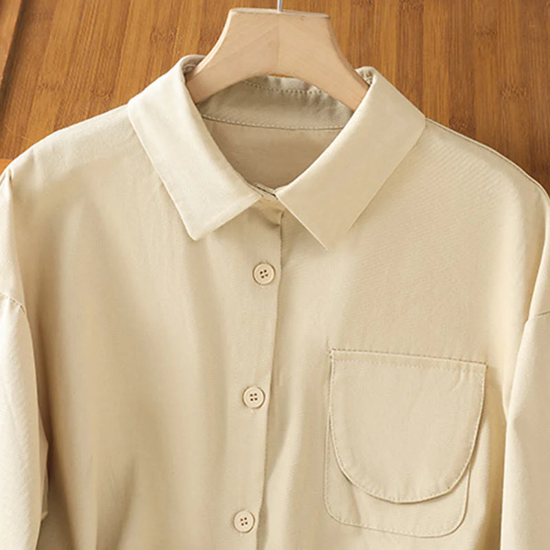 Buddha Stones Camicia casual da donna in cotone con maniche lunghe e collo alto e tasche - Image 26