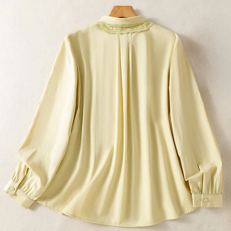 Buddha Stones Camicia casual da donna in cotone con revers in pizzo e maniche lunghe - Image 11