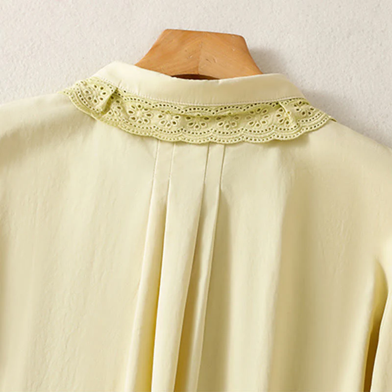 Buddha Stones Camicia casual da donna in cotone con revers in pizzo e maniche lunghe - Image 13