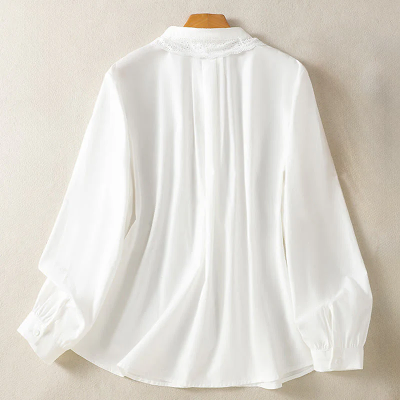 Buddha Stones Camicia casual da donna in cotone con revers in pizzo e maniche lunghe - Image 21
