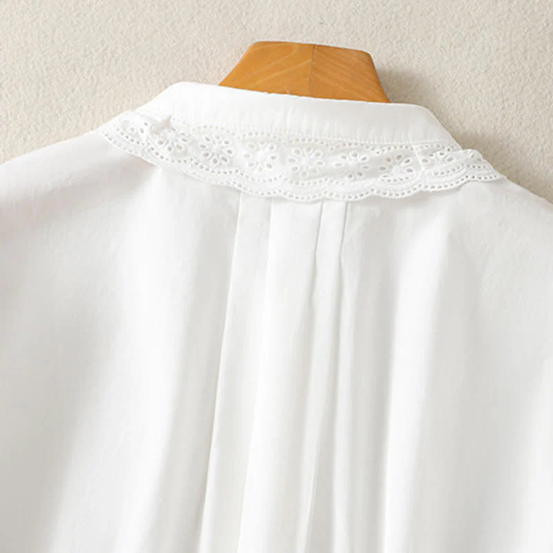 Buddha Stones Camicia casual da donna in cotone con revers in pizzo e maniche lunghe - Image 22