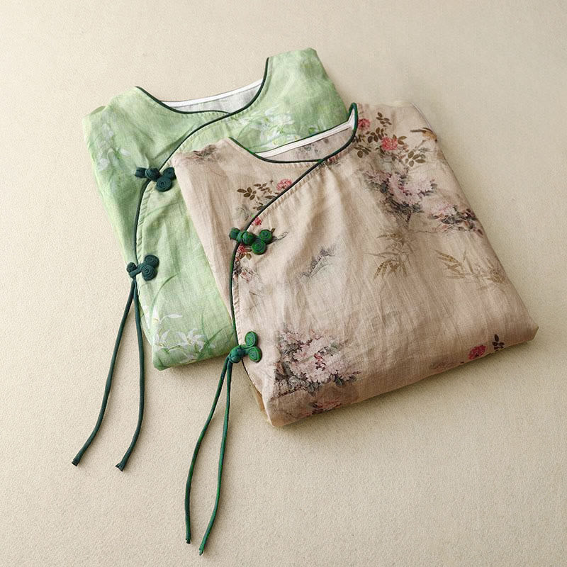 Buddha Stones Camicia da donna con maniche a tre quarti, motivo a rana con fiori rossi e orchidea bianca - Image 19