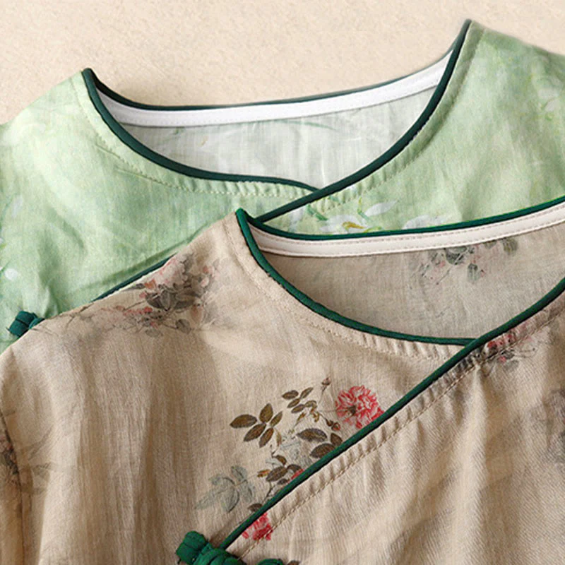 Buddha Stones Camicia da donna con maniche a tre quarti, motivo a rana con fiori rossi e orchidea bianca - Image 20