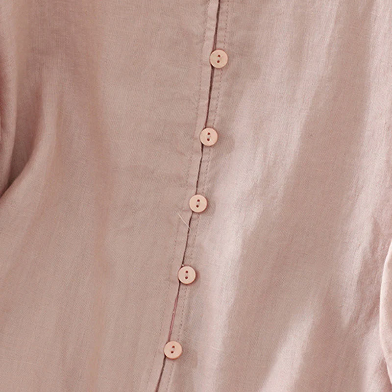 Buddha Stones Camicia da donna con scollo a V, maniche corte e bottoni in tinta unita - Image 4