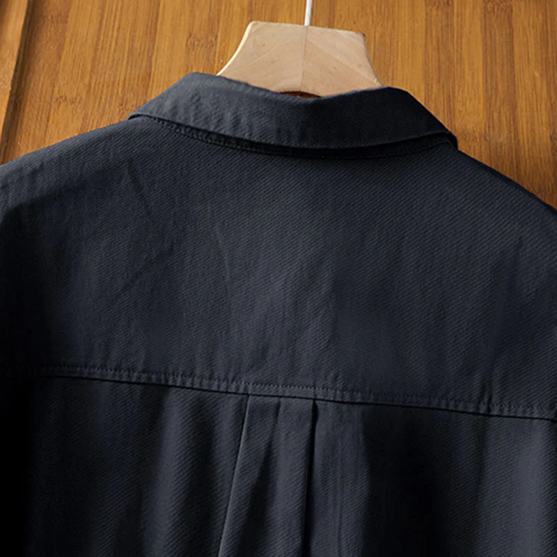 Buddha Stones Camicia da donna in cotone a maniche lunghe con risvolto semplice e tasche - Image 17