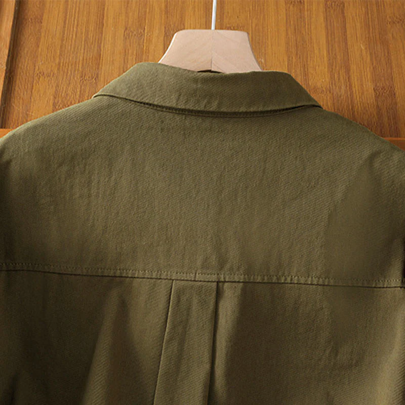 Buddha Stones Camicia da donna in cotone a maniche lunghe con risvolto semplice e tasche - Image 27