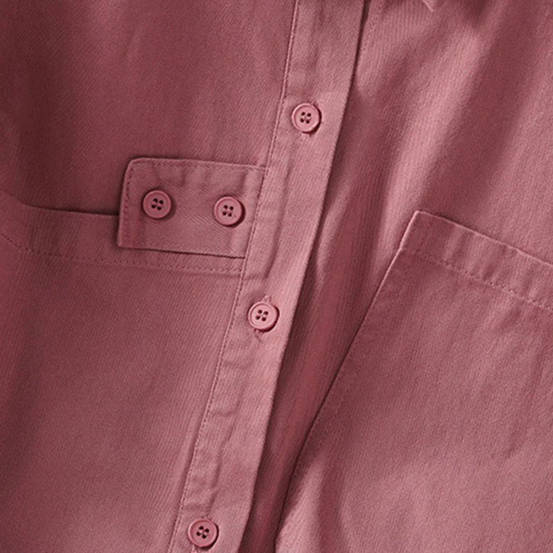 Buddha Stones Camicia da donna in cotone a maniche lunghe con risvolto semplice e tasche - Image 5