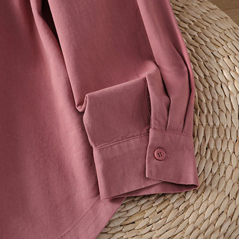 Buddha Stones Camicia da donna in cotone a maniche lunghe con risvolto semplice e tasche - Image 6