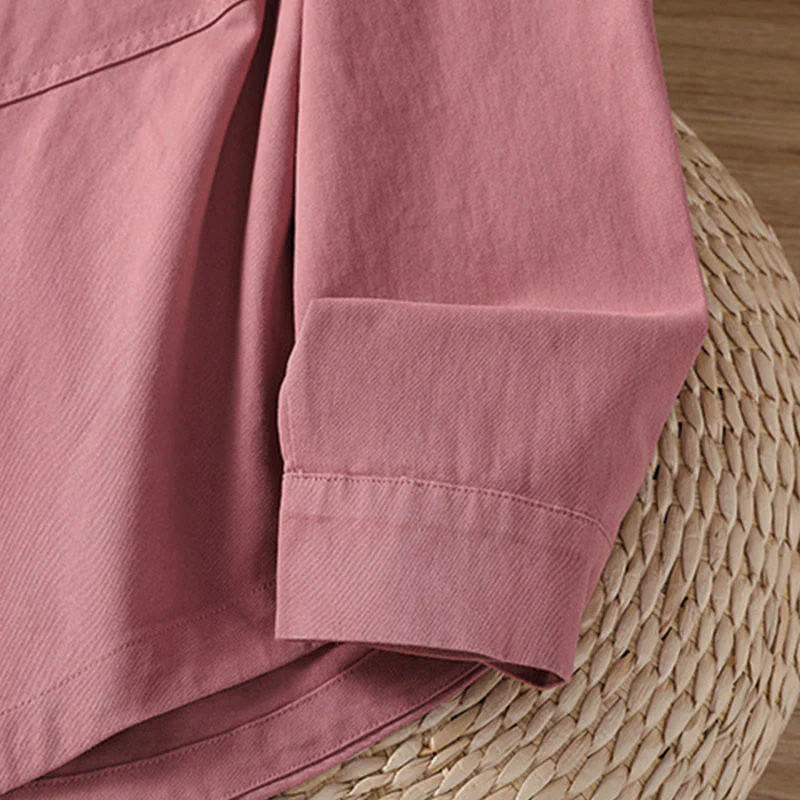 Buddha Stones Camicia da donna in cotone a maniche lunghe con risvolto semplice e tasche - Image 7