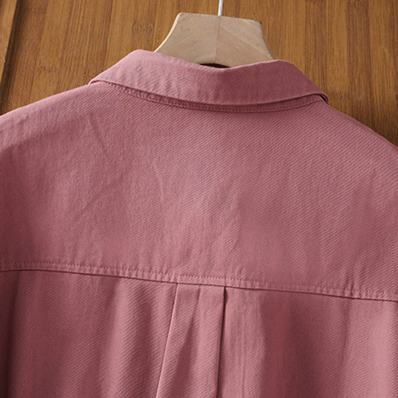 Buddha Stones Camicia da donna in cotone a maniche lunghe con risvolto semplice e tasche - Image 9