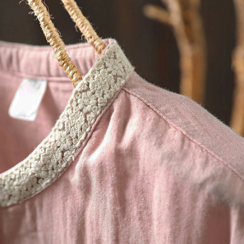 Buddha Stones Camicia da donna in cotone con colletto in pizzo, manica lunga, abbottonata, primavera-autunno - Image 10