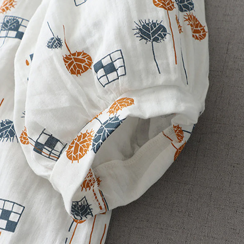 Buddha Stones Camicia da donna in cotone con maniche arricciate a tre quarti e design con bottoni stampati - Image 8