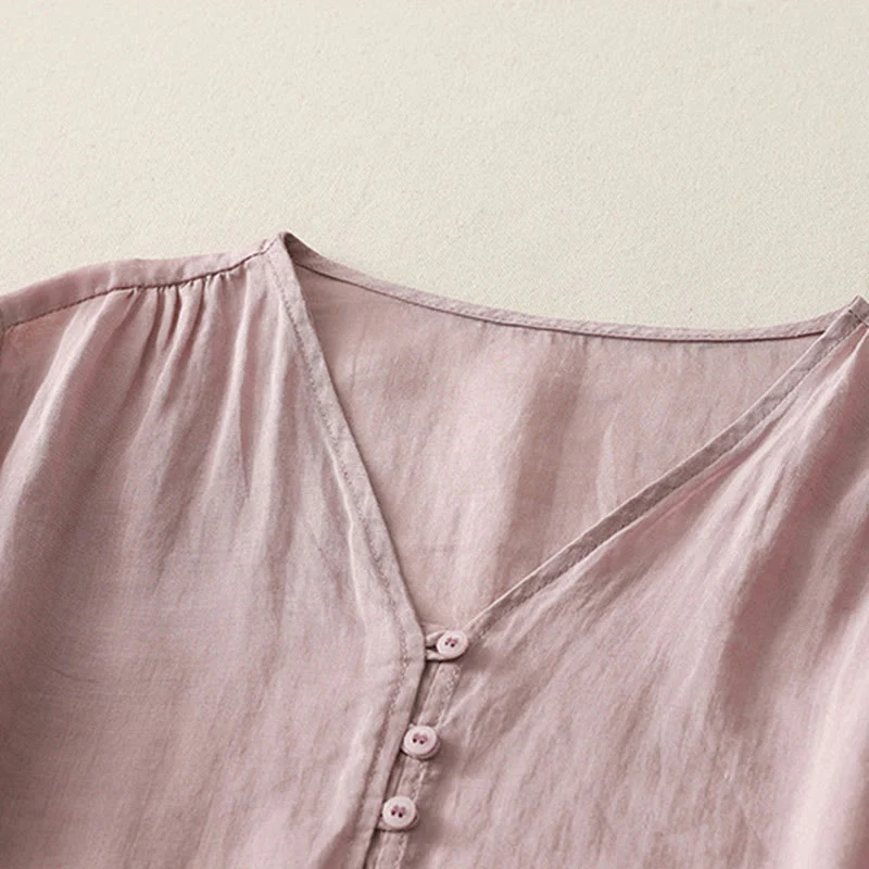 Buddha Stones Camicia da donna in cotone e lino con bottoni ricamati - Image 19