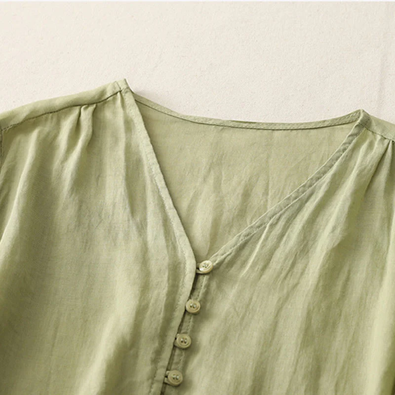 Buddha Stones Camicia da donna in cotone e lino con bottoni ricamati - Image 3