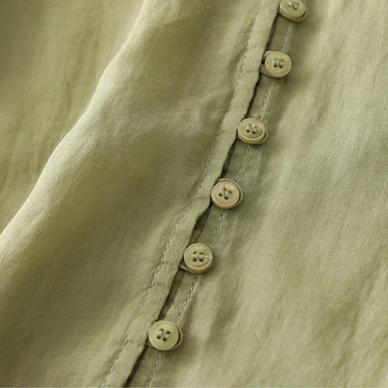 Buddha Stones Camicia da donna in cotone e lino con bottoni ricamati - Image 5