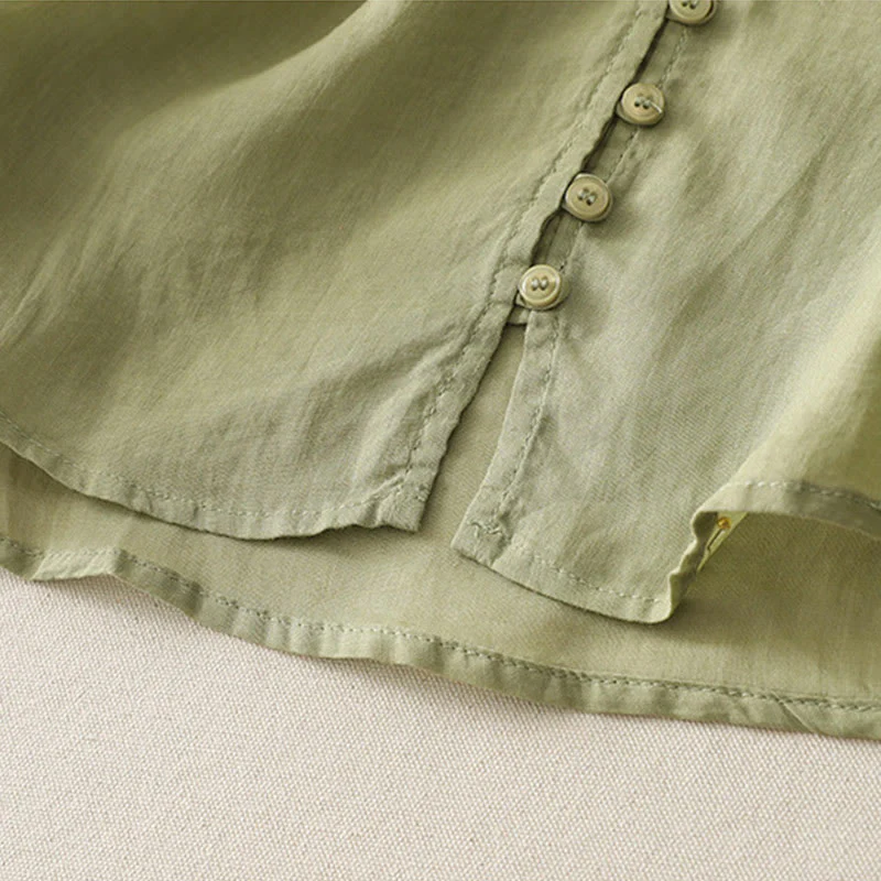 Buddha Stones Camicia da donna in cotone e lino con bottoni ricamati - Image 6