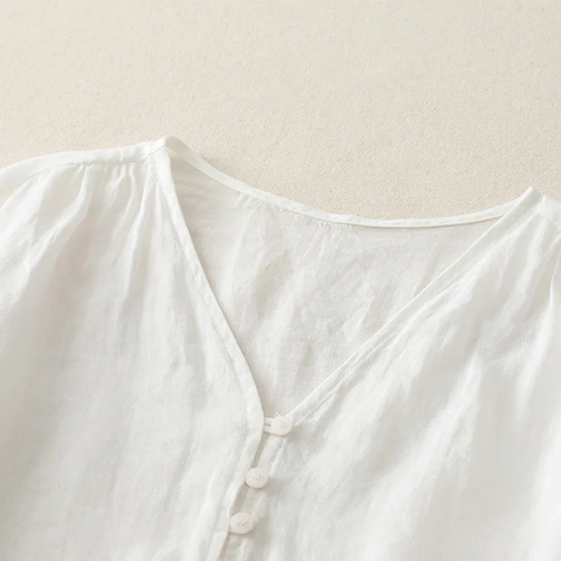 Buddha Stones Camicia da donna in cotone e lino con bottoni ricamati - Image 9