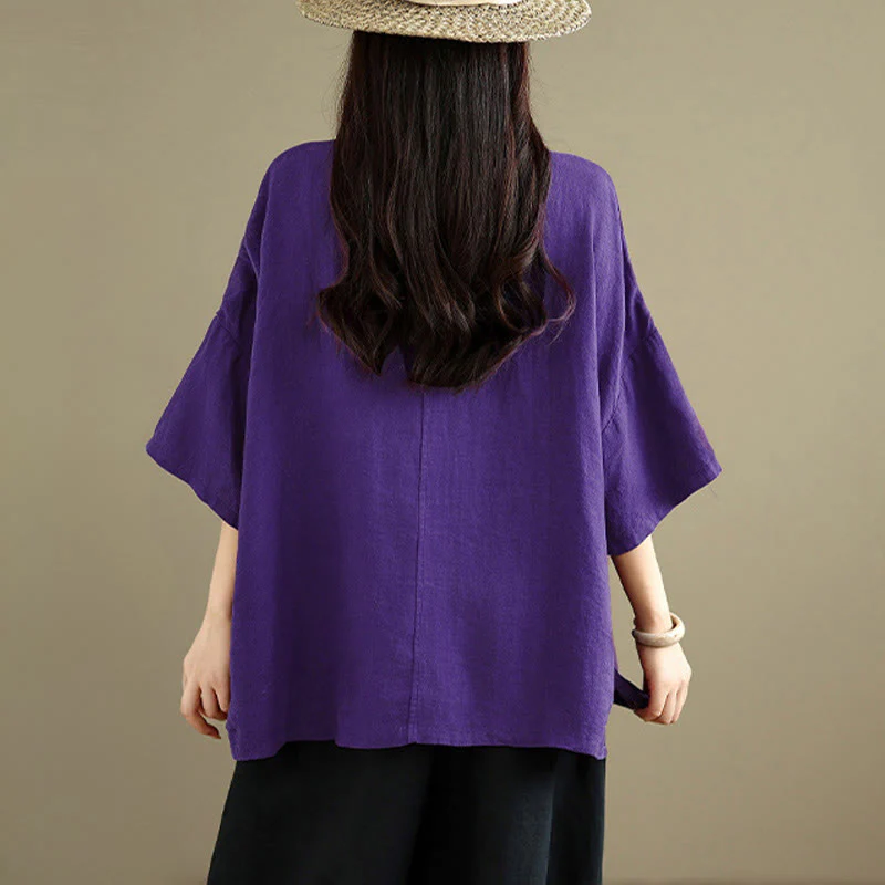 Buddha Stones Camicia da donna in cotone tinta unita con scollo a V, maniche lunghe, bottoni a rana e bottoni a pressione - Image 18