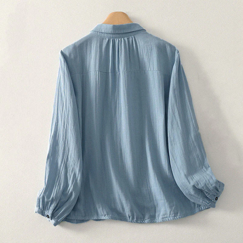 Buddha Stones Camicia da donna in poliestere a maniche lunghe con scollo rotondo tinta unita - Image 2