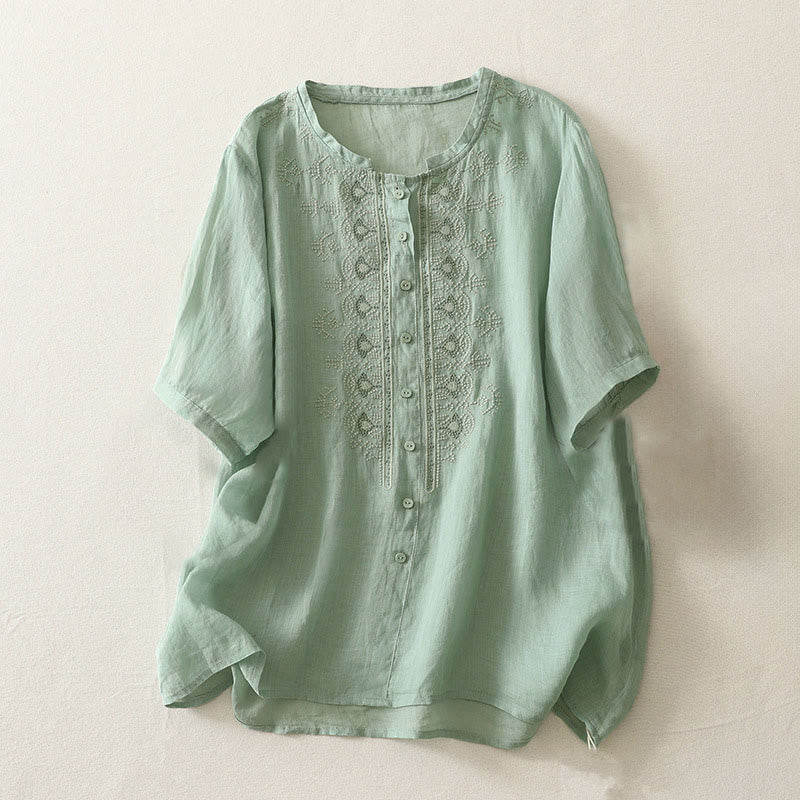 Buddha Stones Camicia da donna in poliestere con maniche corte e scollo rotondo con motivo floreale estivo - Image 11
