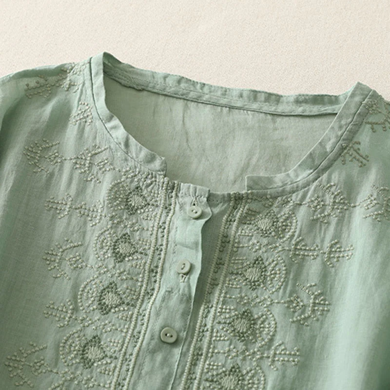 Buddha Stones Camicia da donna in poliestere con maniche corte e scollo rotondo con motivo floreale estivo - Image 12
