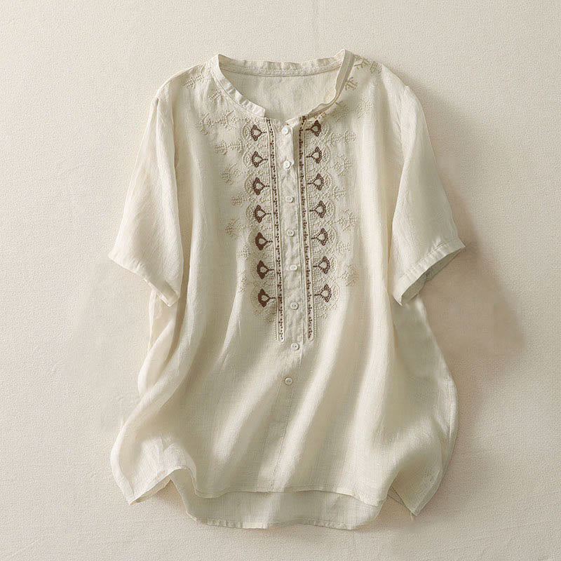 Buddha Stones Camicia da donna in poliestere con maniche corte e scollo rotondo con motivo floreale estivo - Image 15