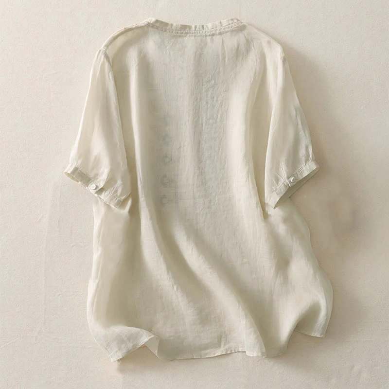 Buddha Stones Camicia da donna in poliestere con maniche corte e scollo rotondo con motivo floreale estivo - Image 16