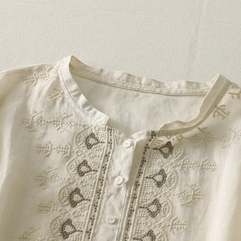 Buddha Stones Camicia da donna in poliestere con maniche corte e scollo rotondo con motivo floreale estivo - Image 17