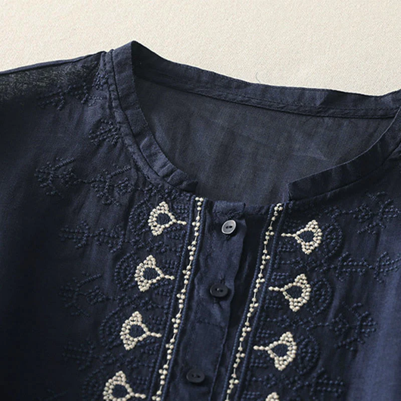 Buddha Stones Camicia da donna in poliestere con maniche corte e scollo rotondo con motivo floreale estivo - Image 2