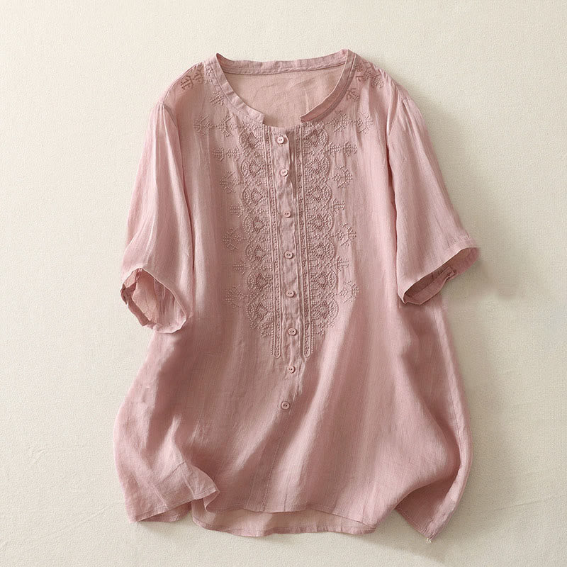 Buddha Stones Camicia da donna in poliestere con maniche corte e scollo rotondo con motivo floreale estivo - Image 6