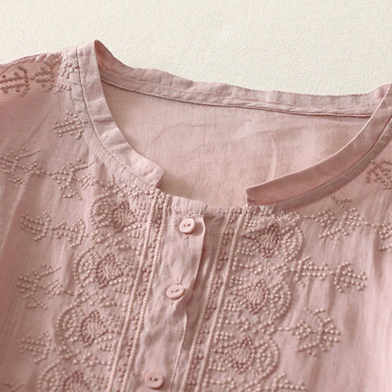 Buddha Stones Camicia da donna in poliestere con maniche corte e scollo rotondo con motivo floreale estivo - Image 7