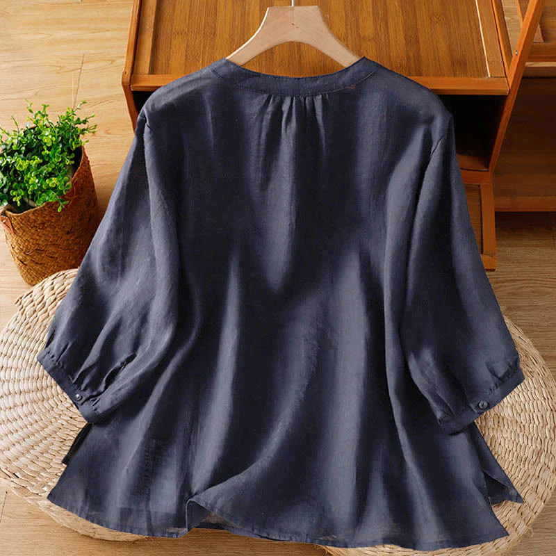 Buddha Stones Camicia da donna in poliestere con maniche corte e scollo rotondo e motivo a zucca corallo - Image 2