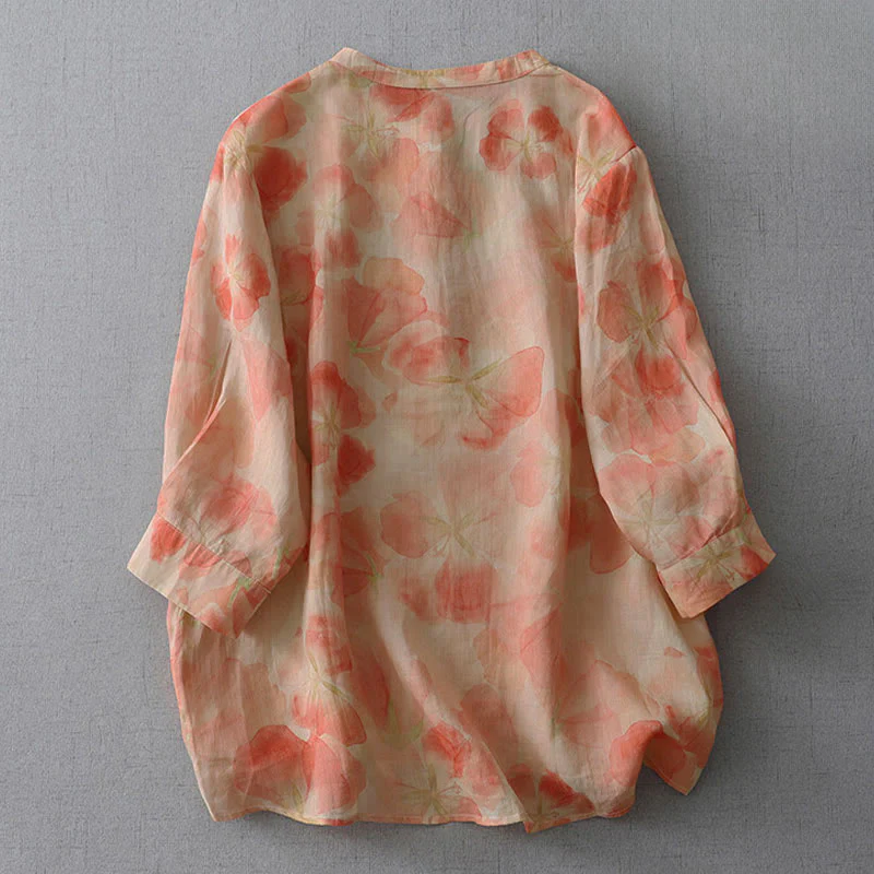 Buddha Stones Camicia da donna in poliestere con maniche lunghe e scollo rotondo con motivo floreale primaverile - Image 8