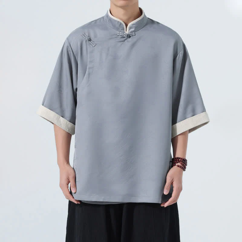 Buddha Stones Camicia da uomo a maniche a tre quarti, tinta unita, con colletto alla coreana, bottoni a rana, stile Summer Tang. - Image 18