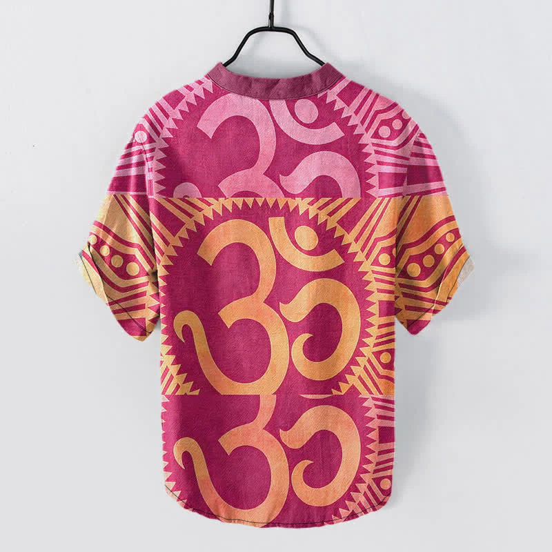 Buddha Stones Camicia da uomo a maniche corte con bottoni a metà, in cotone, con emblema Om. - Image 8