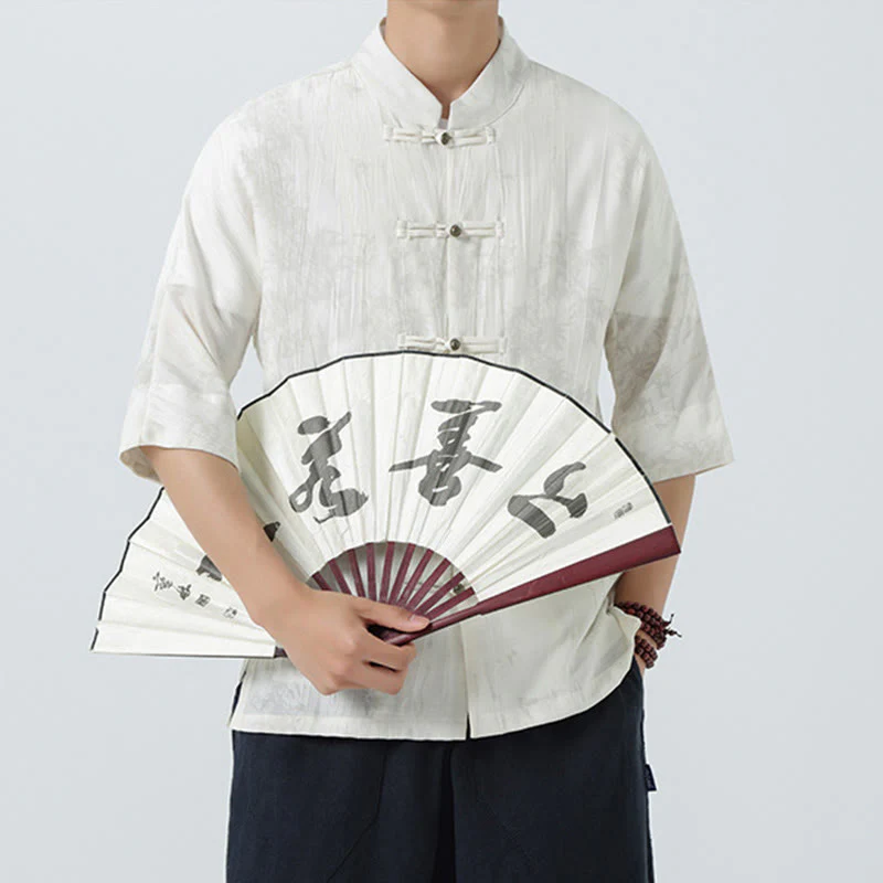 Buddha Stones Camicia da uomo a maniche corte con motivo aghi di pino estivo e bottoni a rana - Image 18