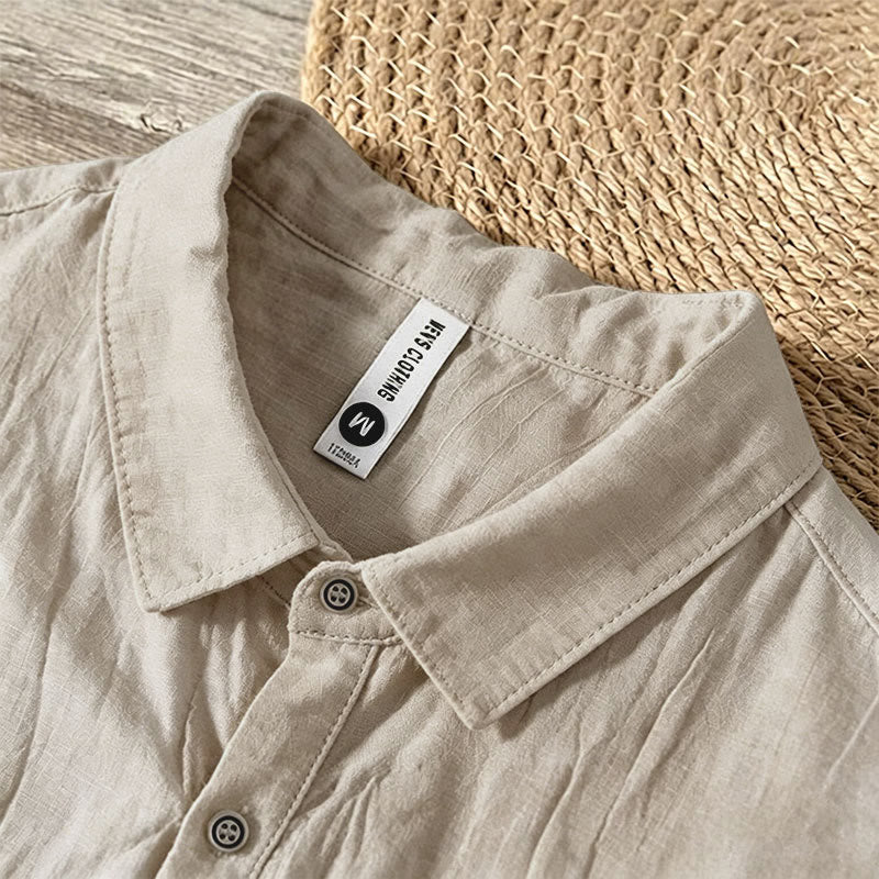 Buddha Stones Camicia da uomo a maniche corte in cotone e lino, con mezza abbottonatura e colletto risvoltato, ideale per l'estate. - Image 10