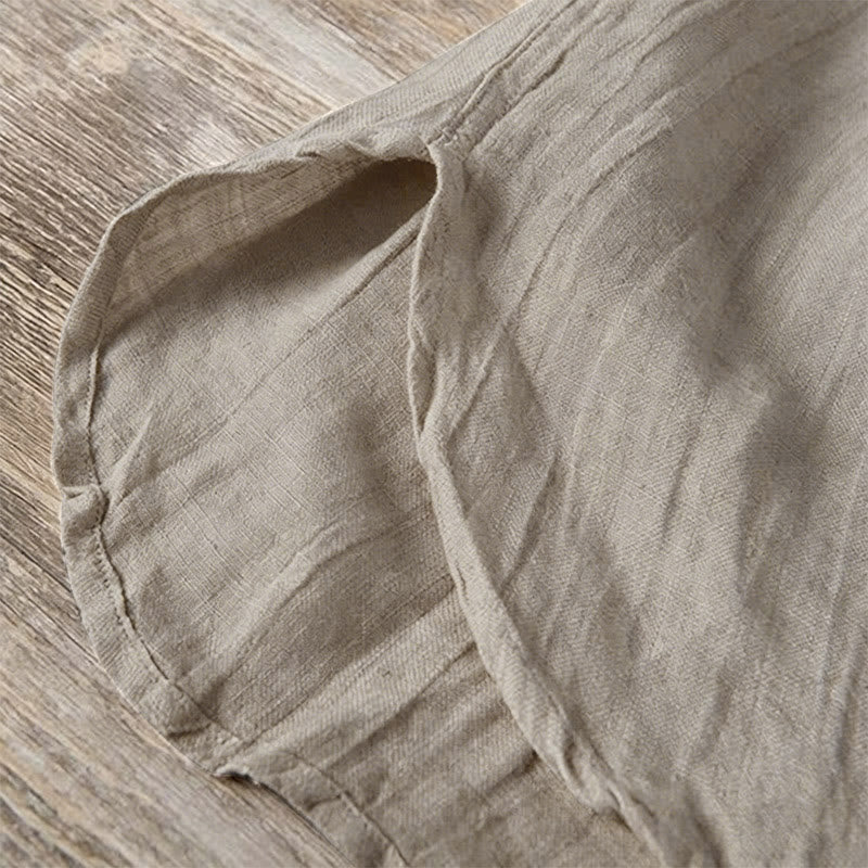 Buddha Stones Camicia da uomo a maniche corte in cotone e lino, con mezza abbottonatura e colletto risvoltato, ideale per l'estate. - Image 14
