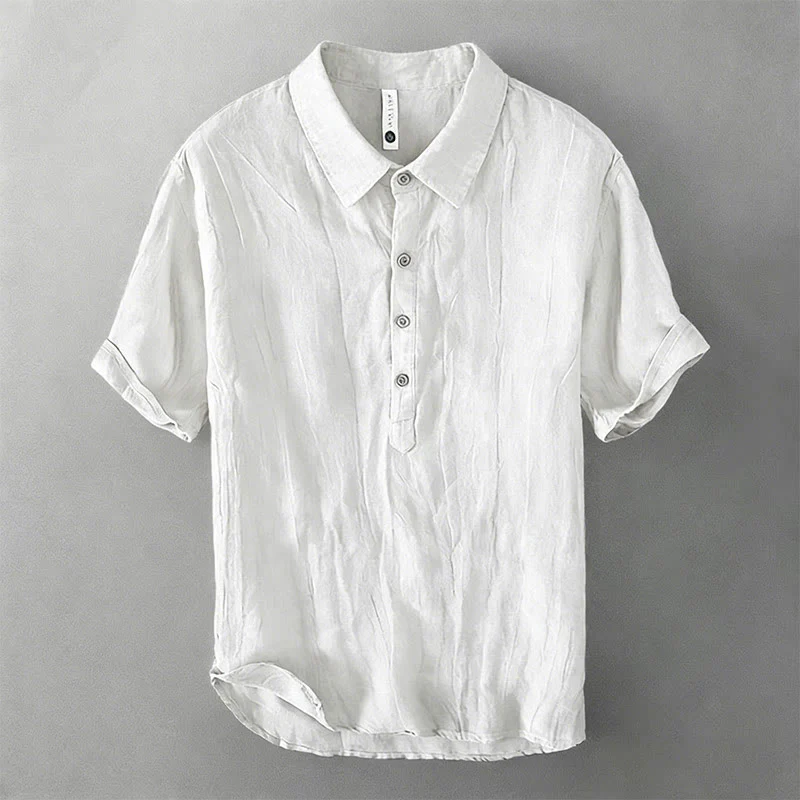 Buddha Stones Camicia da uomo a maniche corte in cotone e lino, con mezza abbottonatura e colletto risvoltato, ideale per l'estate. - Image 15