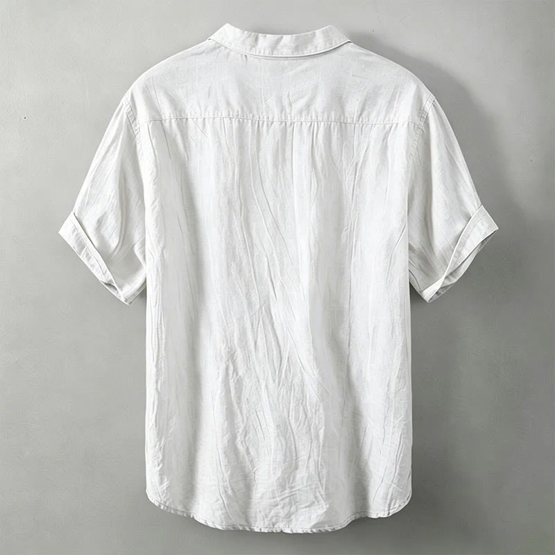 Buddha Stones Camicia da uomo a maniche corte in cotone e lino, con mezza abbottonatura e colletto risvoltato, ideale per l'estate. - Image 16