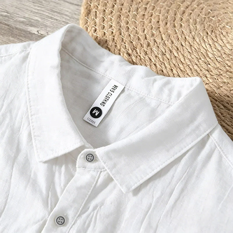 Buddha Stones Camicia da uomo a maniche corte in cotone e lino, con mezza abbottonatura e colletto risvoltato, ideale per l'estate. - Image 17