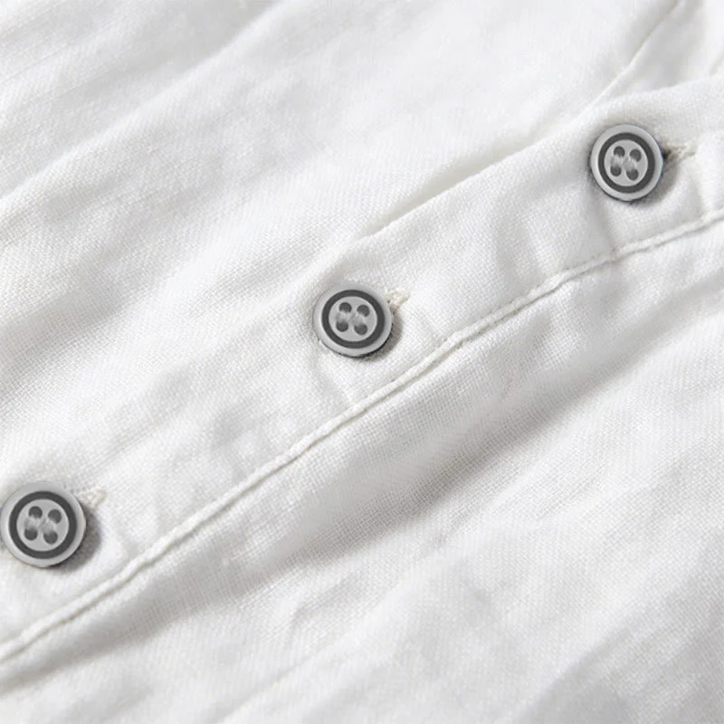 Buddha Stones Camicia da uomo a maniche corte in cotone e lino, con mezza abbottonatura e colletto risvoltato, ideale per l'estate. - Image 18
