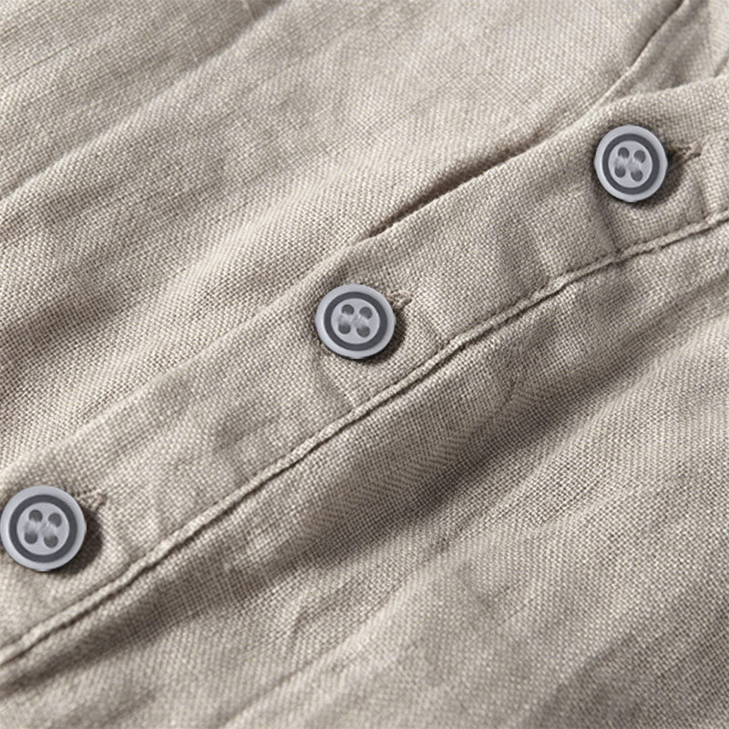 Buddha Stones Camicia da uomo a maniche corte in cotone e lino, con mezza abbottonatura e maniche arrotolate, ideale per l'estate. - Image 11