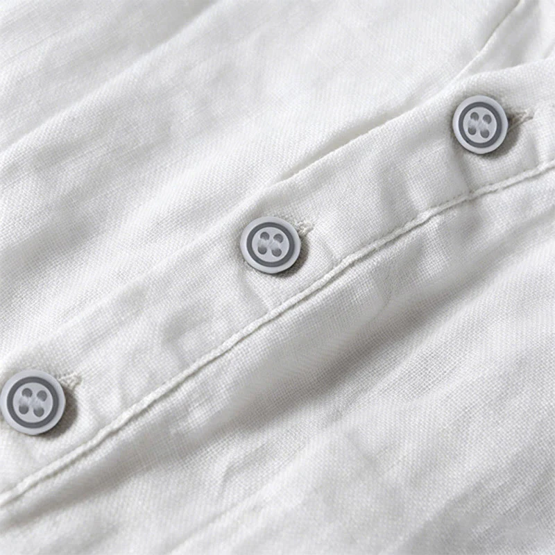 Buddha Stones Camicia da uomo a maniche corte in cotone e lino, con mezza abbottonatura e maniche arrotolate, ideale per l'estate. - Image 18
