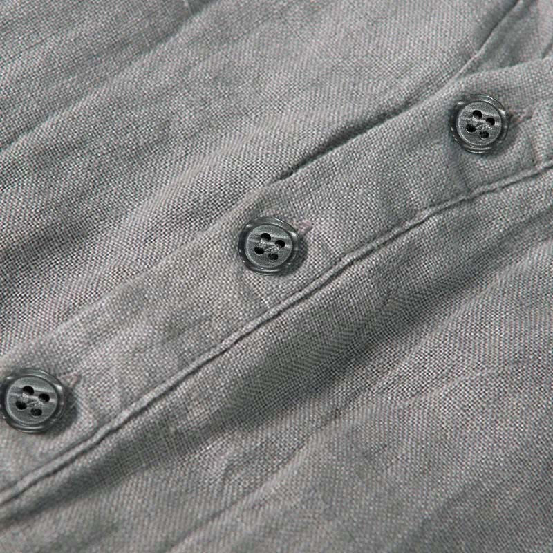 Buddha Stones Camicia da uomo a maniche corte in cotone e lino, con mezza abbottonatura e maniche arrotolate, ideale per l'estate. - Image 4