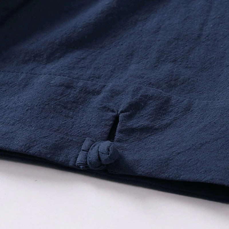 Buddha Stones Camicia da uomo estiva semplice in cotone e lino con scollo a V e maniche corte - Image 6