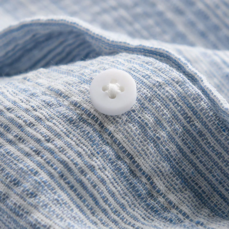 Buddha Stones Camicia da uomo in cotone a maniche lunghe con motivo a righe e ricamo di uccelli e tasca - Image 11