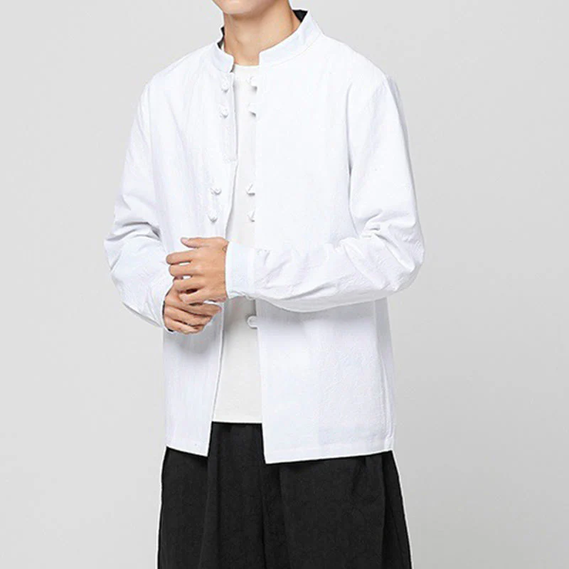 Buddha Stones Camicia da uomo in cotone a maniche lunghe con polsini e motivo a drago e bottoni a rana - Image 9