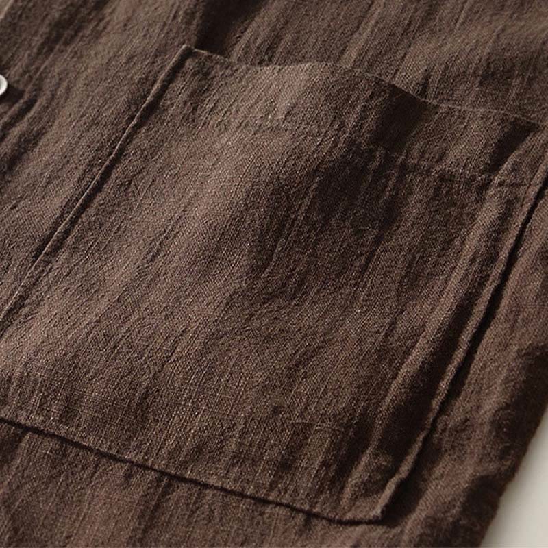 Buddha Stones Camicia da uomo in cotone ramiè con tasche e bottoni, a maniche lunghe, tinta unita autunnale - Image 14
